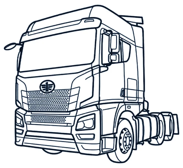 Ilustraci&oacute;n de l&iacute;nea del FAW JH6 550 D, unidad de generaci&oacute;n anterior con refacciones en l&iacute;nea
